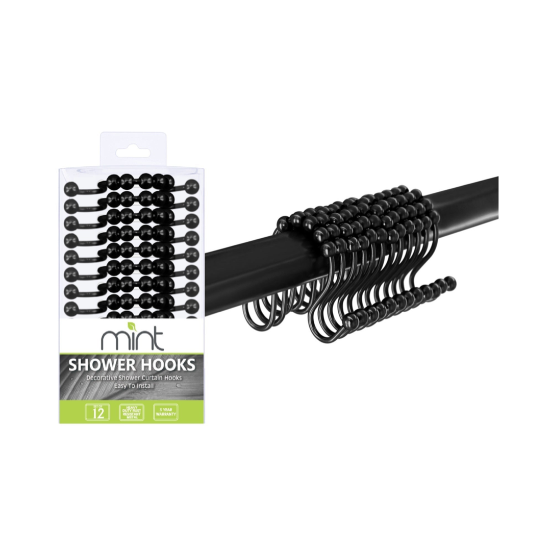 Black 12PC Zigzag Double Shower Curtain Hooks