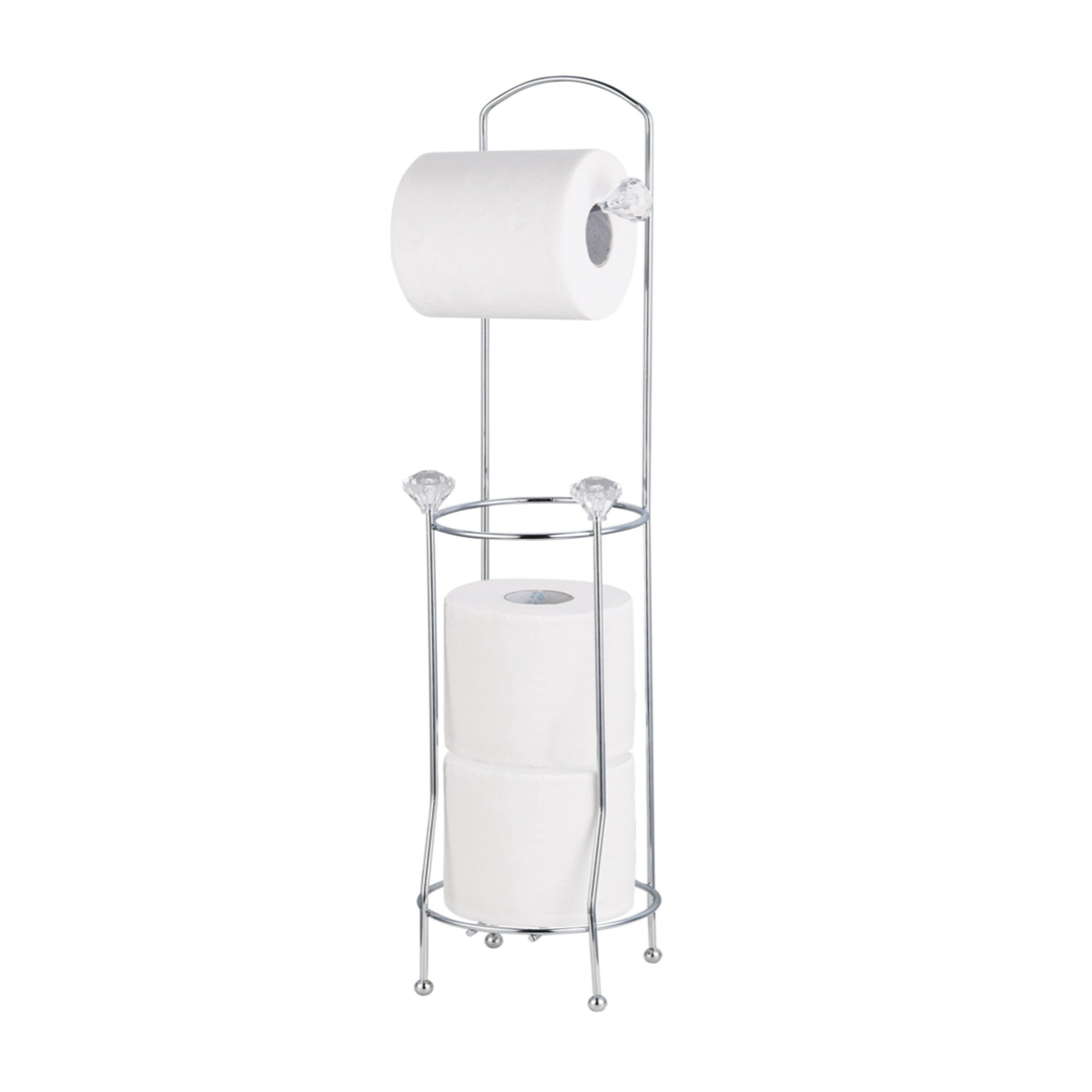 Chrome Toilet Paper Holder with Crystal Accents & Storage