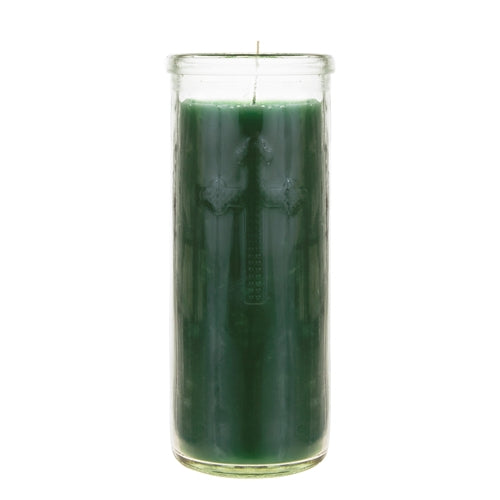 Dual Cross Devotional Prayer Altagraciano Container Candle - Green