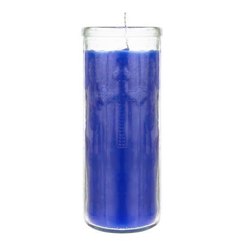 Dual Cross Devotional Prayer Altagraciano Container Candle - Blue