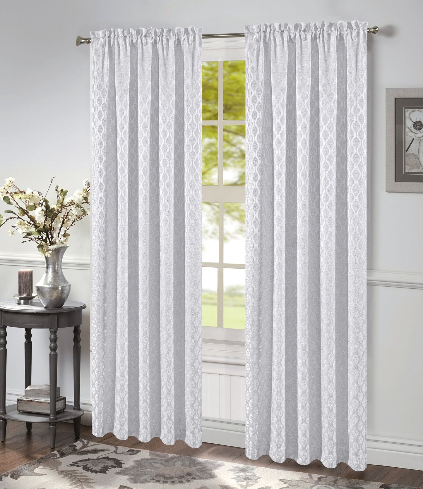 Robin Jacquard Rod Pocket Window Panel, White, 54x84 Inches