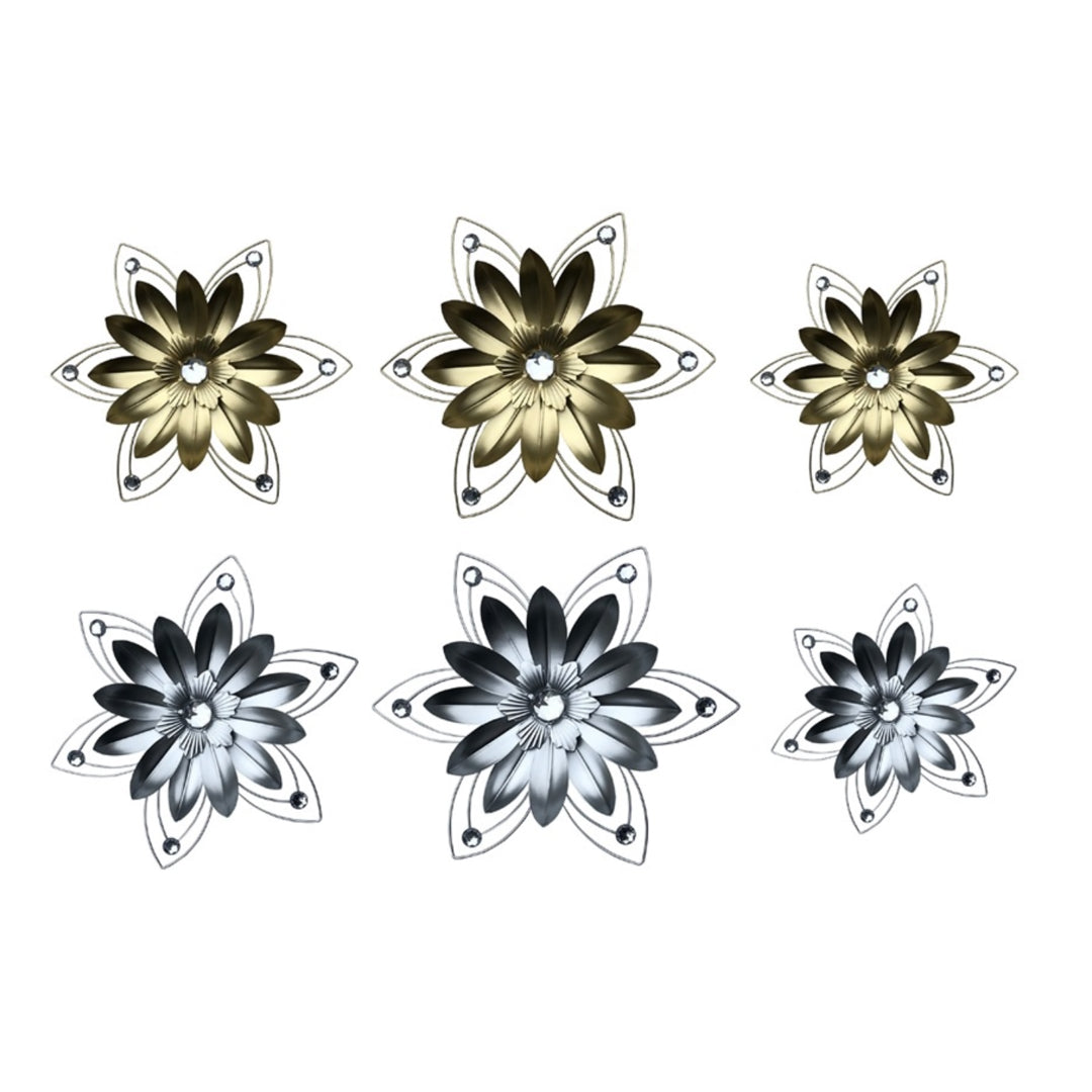MIXED 3PC JEWELED METAL FLOWER SETS ASST. - SIZE: 1 - 14" , 1 - 12" & 1 - 10" Burst