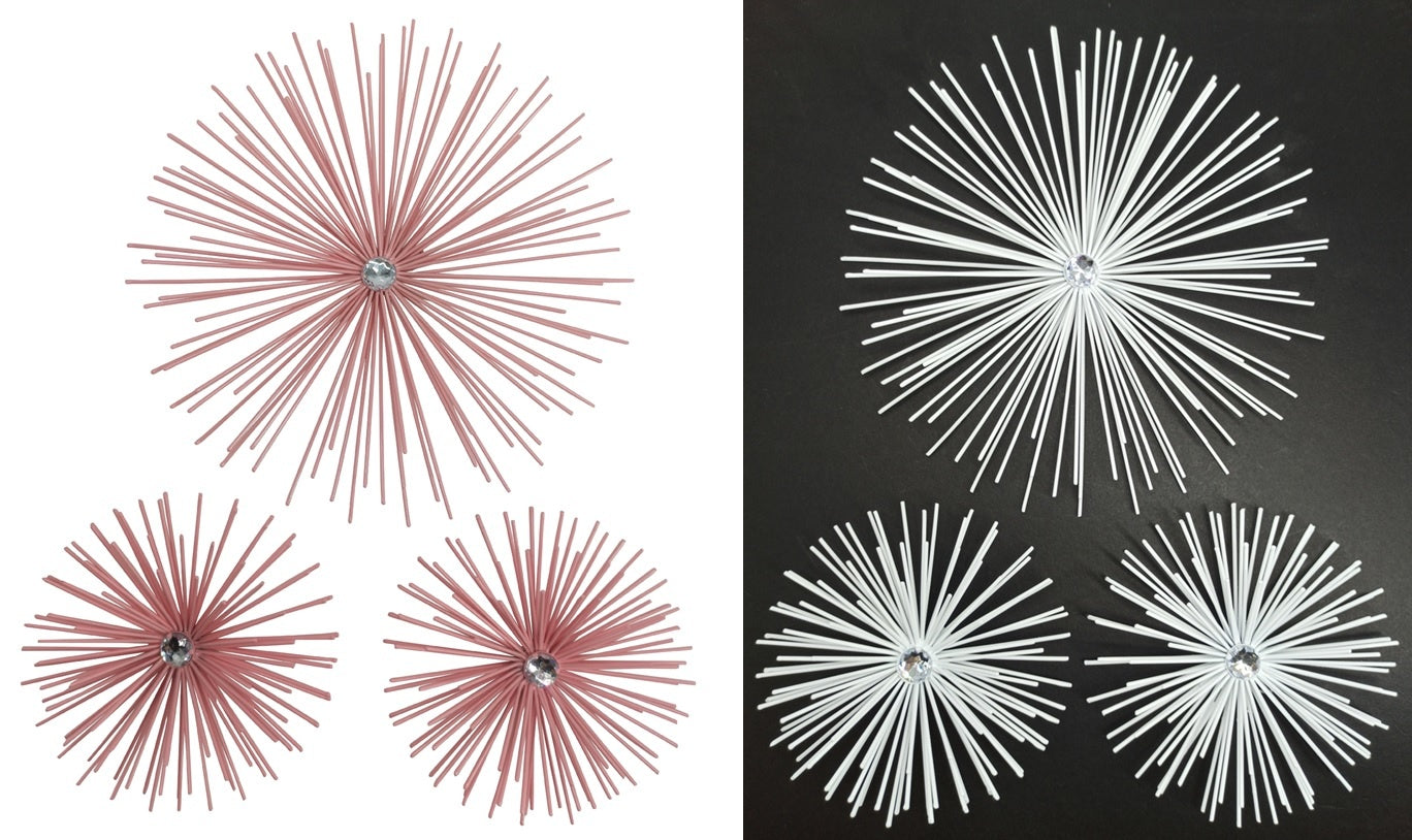3 PC SET MIXED STARBURST METAL WALL DECOR IN WHITE & PINK - SIZE: 1 - 10" + 2 - 6" Burst