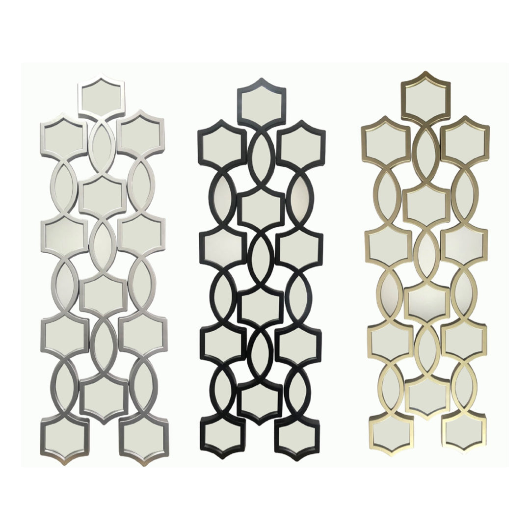 3PC GEOMETRIC MOSAIC PATTERN MIRROR SET IN SILVER, CHAMPAGNE, & BLACK - SIZE: 3 - 35" x 5" Panels