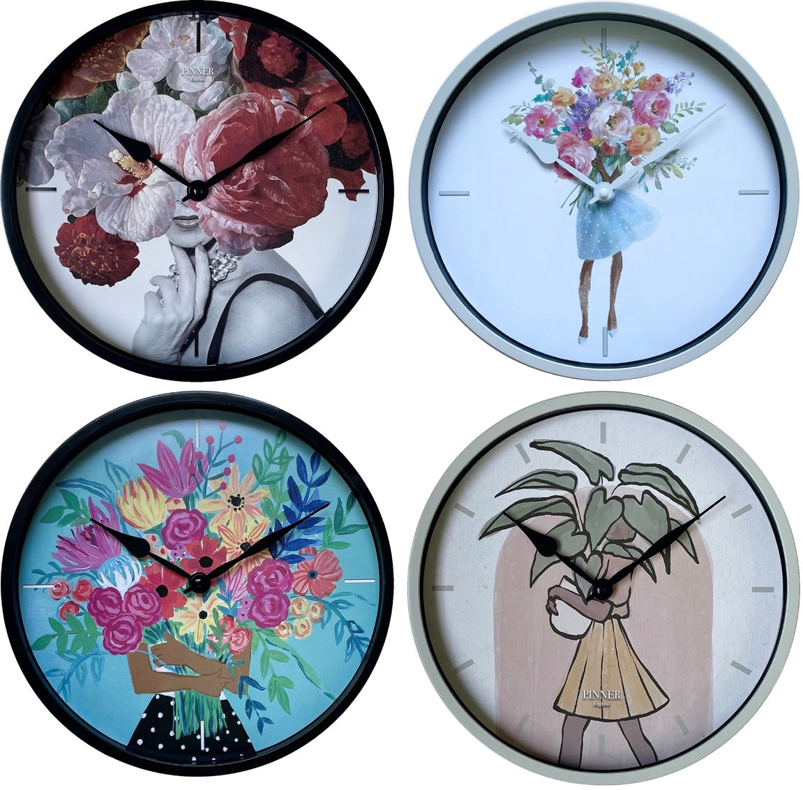 12" FLORAL FIGURES CLOCKS