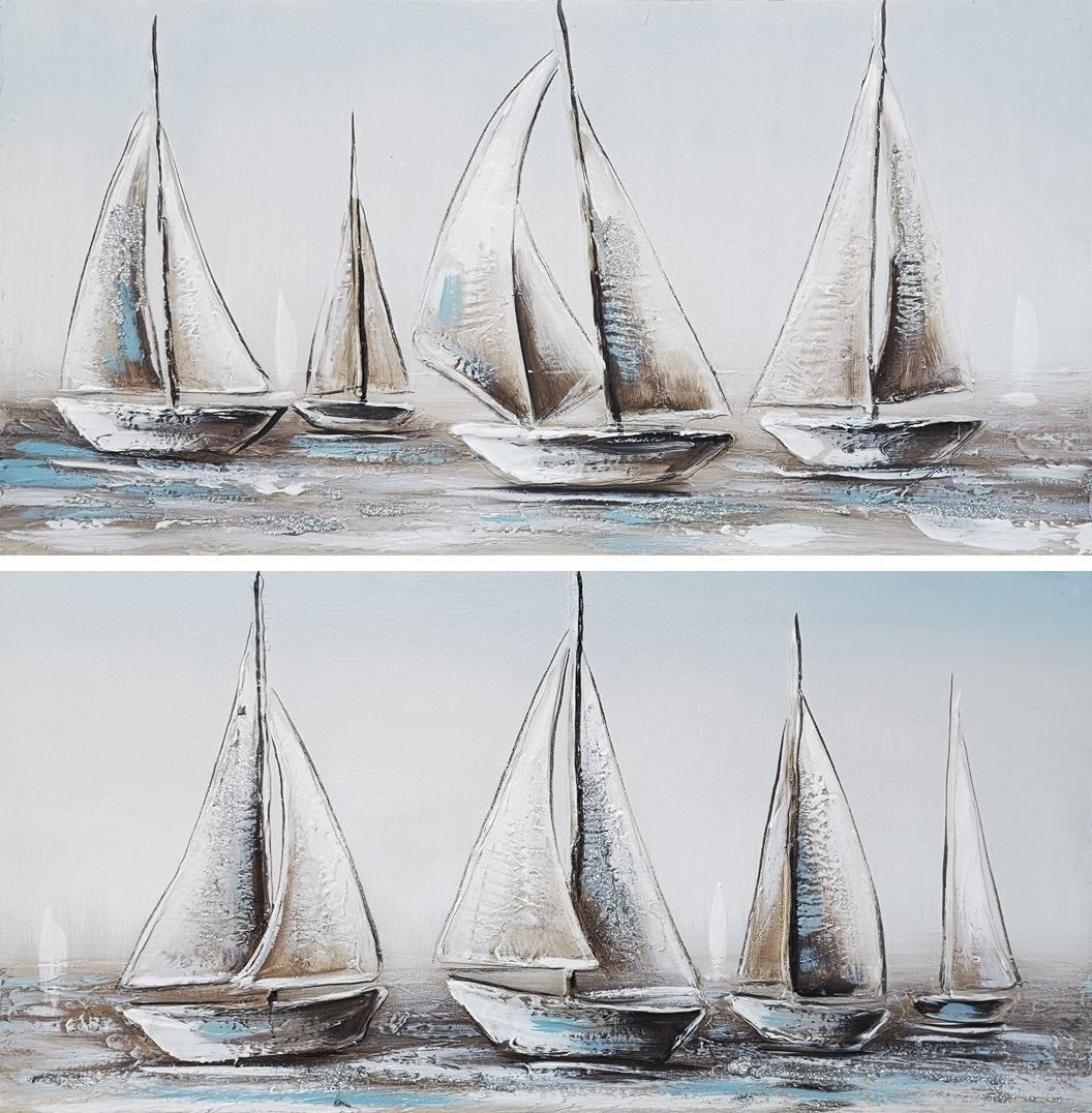 2PC HAND EMBELLISHED CANVAS SET - WHITE SAIL - SIZE: 2 - 12" x 24" Images