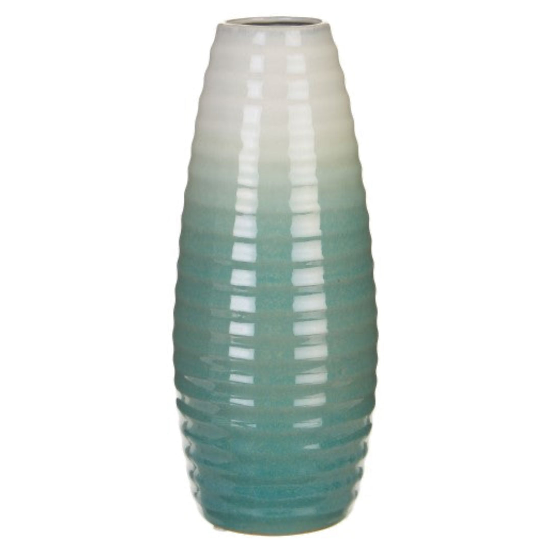 Home Essentials and Beyond Vases - Aqua Ribbed Vase