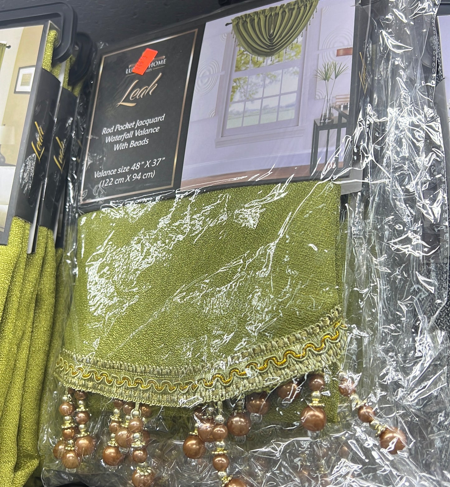 Leah Textured Waterfall Valance - Rod Pocket Top in Sage Green (Each Valance Being Sold Separately)