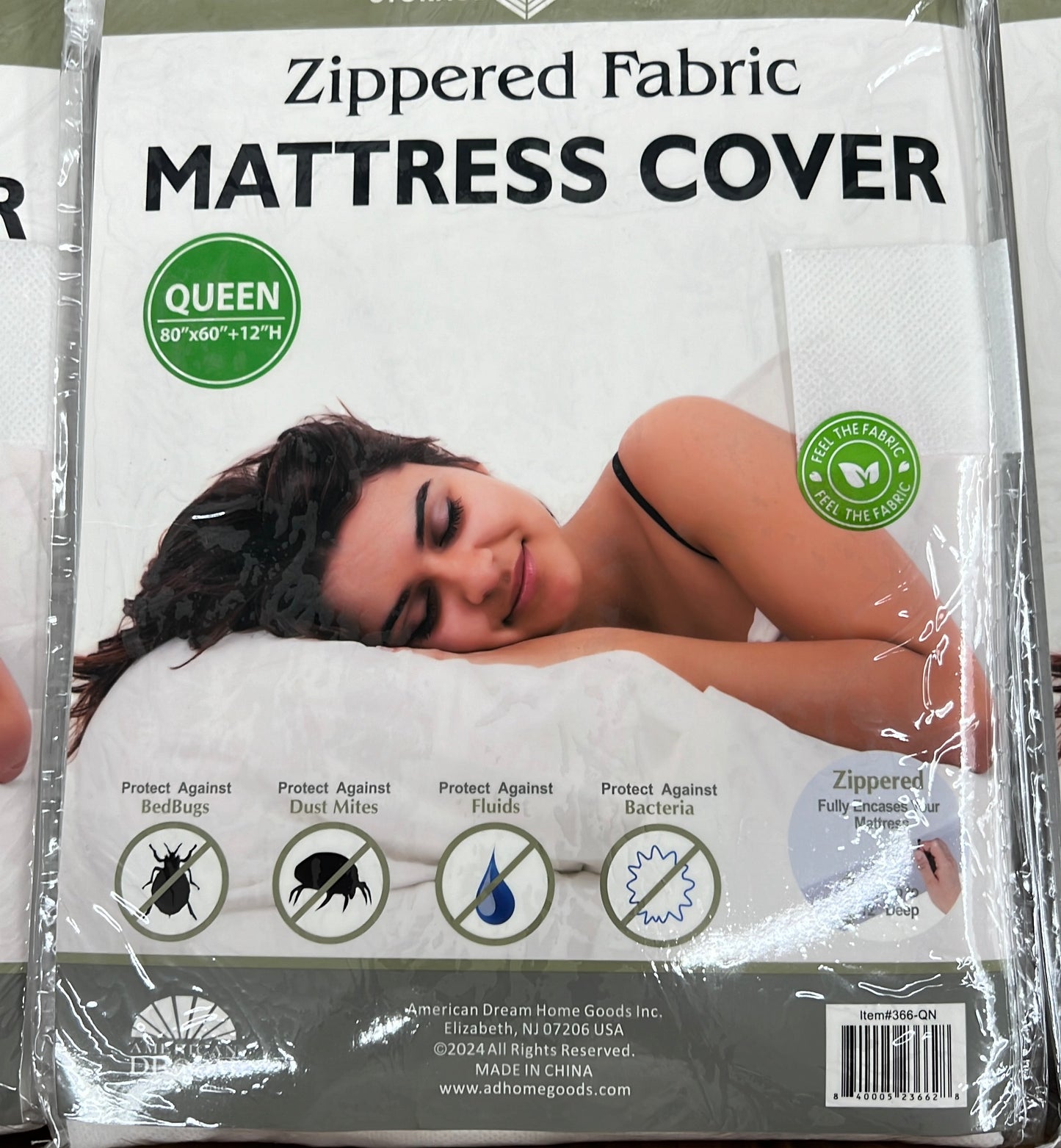 Queen 12" Deep Fabric Mattress Cover with Zipper