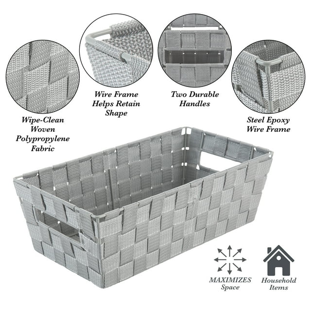 Simplify Medium Woven Strap Shelf Storage Basket Tote in Heather Grey