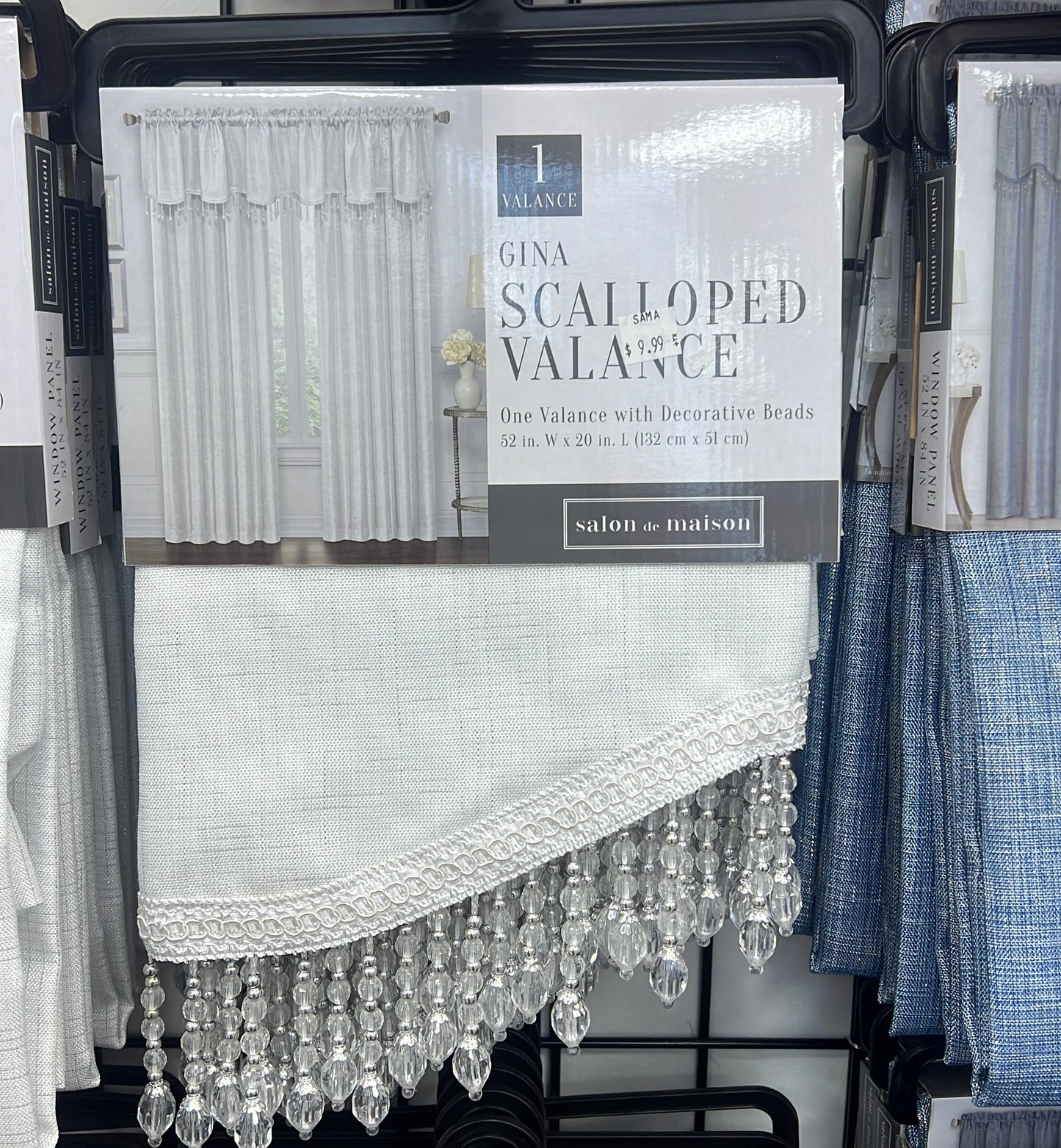 Gina Metallic Jacquard Rod Pocket Valance — White