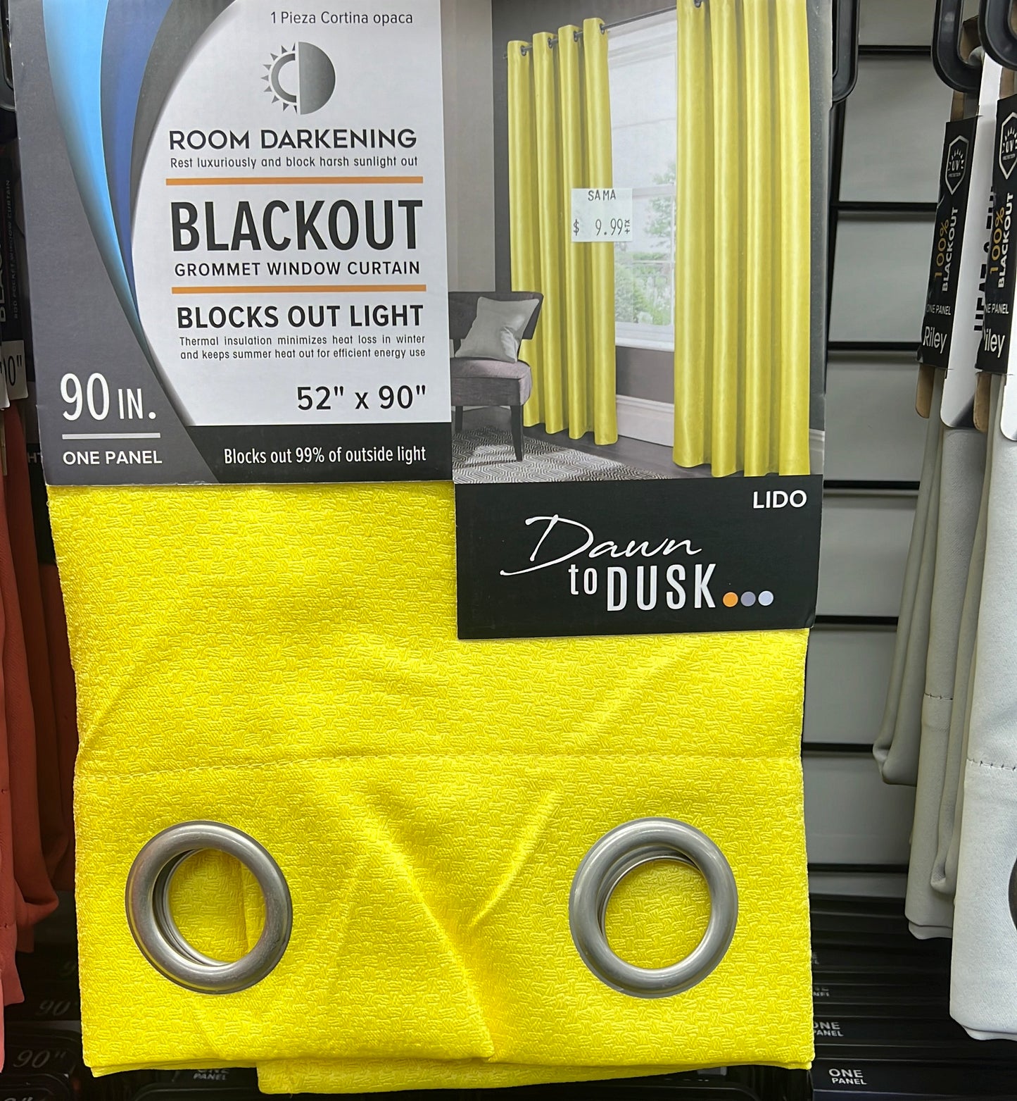 Lido Matte Embossed Blackout Grommet Panel 90" Yellow