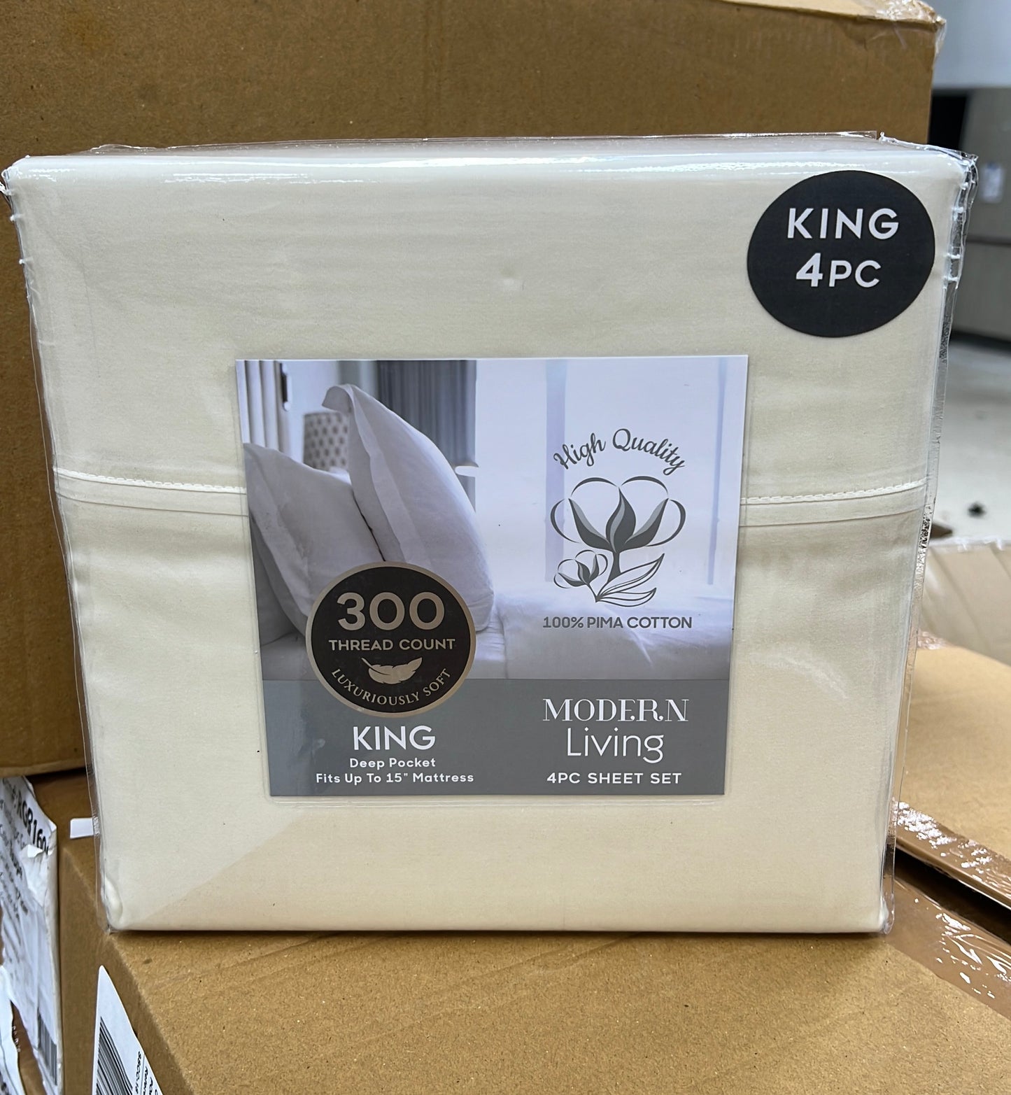 RT Designers Collection Modern Living 100% Pima Cotton Sheet Set King Ivory