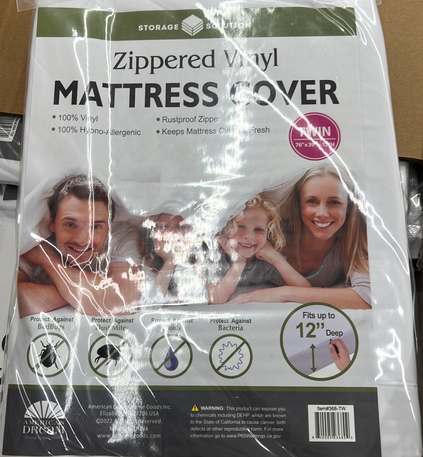Twin 12" Deep PVC Mattress Cover with Zipper
