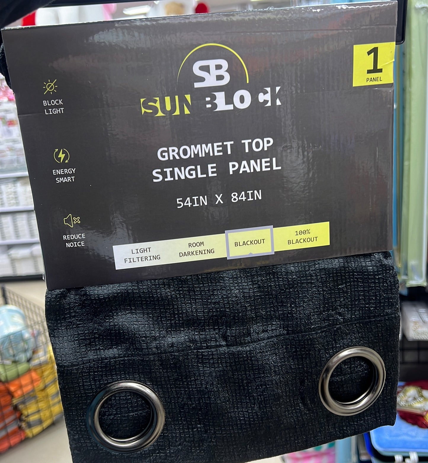 SUNBLOCK Grommet Top Curtains for Bedroom, Single Panel, 54" x 84", Black