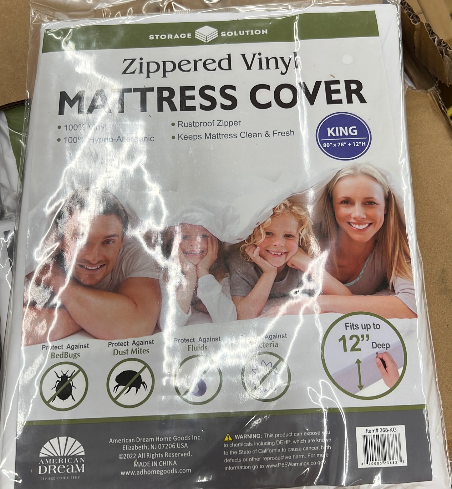 King 12" Deep PVC Mattress Cover with Zipper