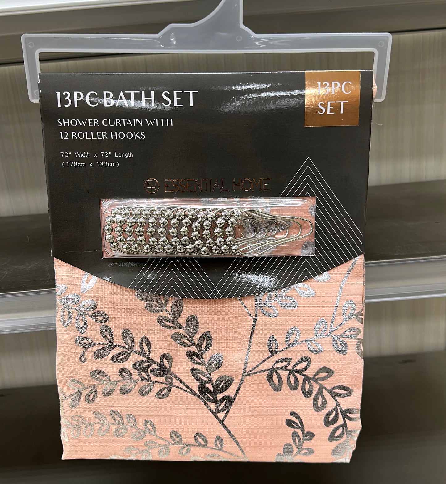 13PC BATH SET SHOWER CURTAIN WITH 12 ROLLER HOOKS 70" Width × 72" Length (178cm × 183cm)