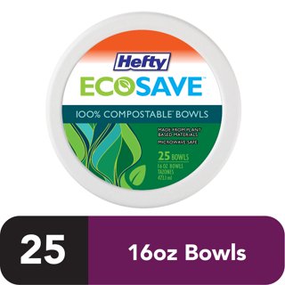 Hefty Ecosave Tableware, Bowl, Bagasse, 16 Oz, White, 25/pack