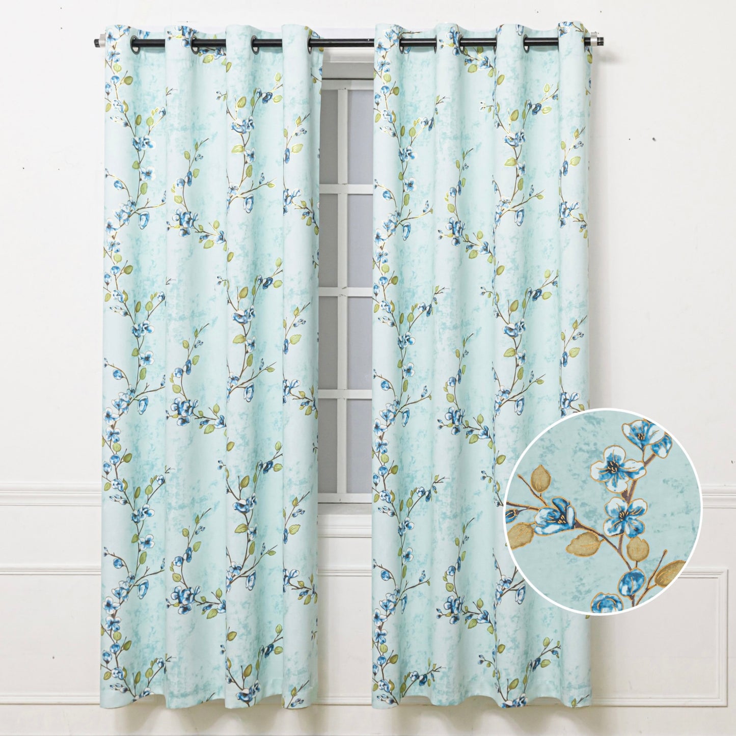 SOFIA BLUE 54''x84'' BLACKOUT FOIL PRINTING GROMMET PANE