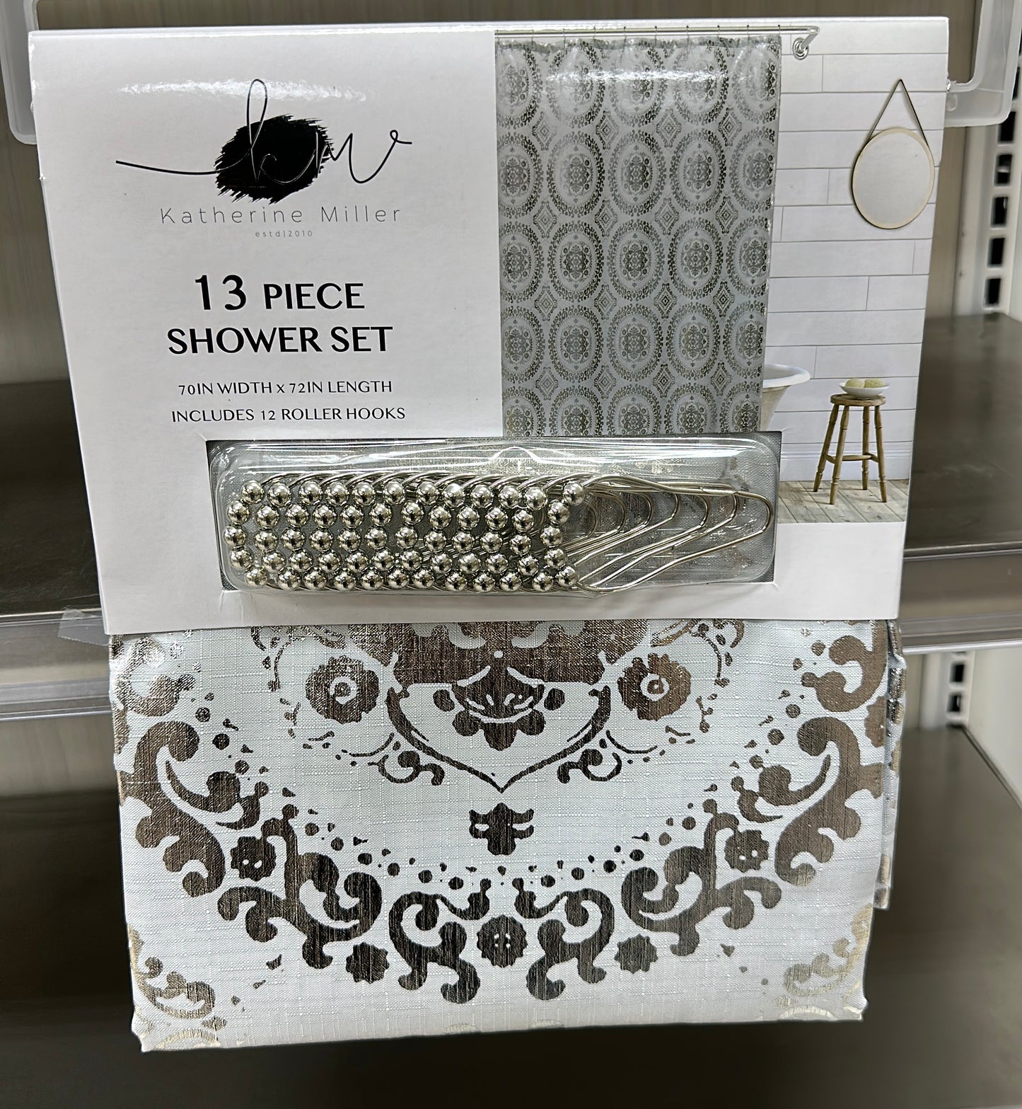 13 PIECE SHOWER SET 70IN WIDTH × 72IN LENGTH INCLUDES 12 ROLLER HOOKS