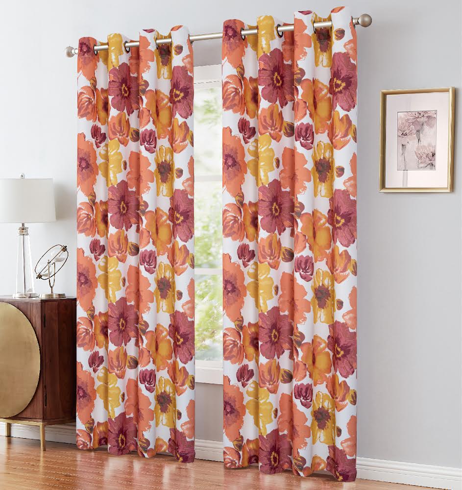 Naples Orange Printed Blackout Grommet Panel - Elegant 54''x84” Window Treatment