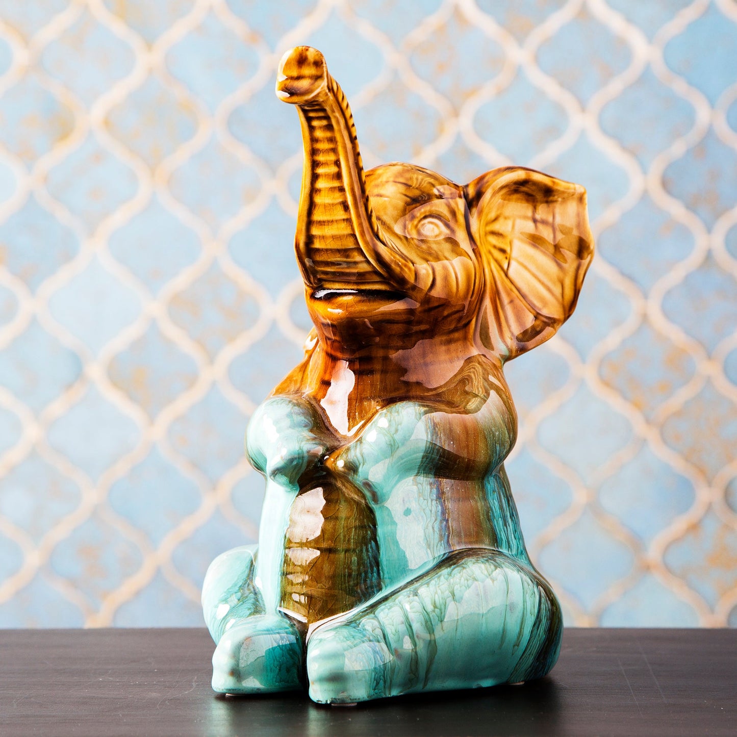 10"H Aqua/Brown React Elephant Figure