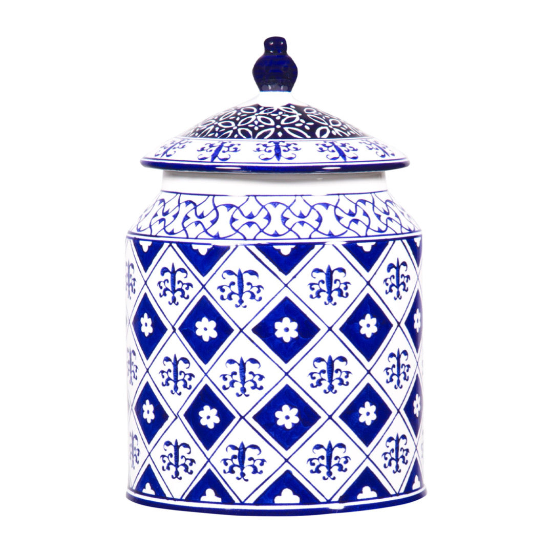 9.5"H Blue/Wht Biscuit Jar&Lid