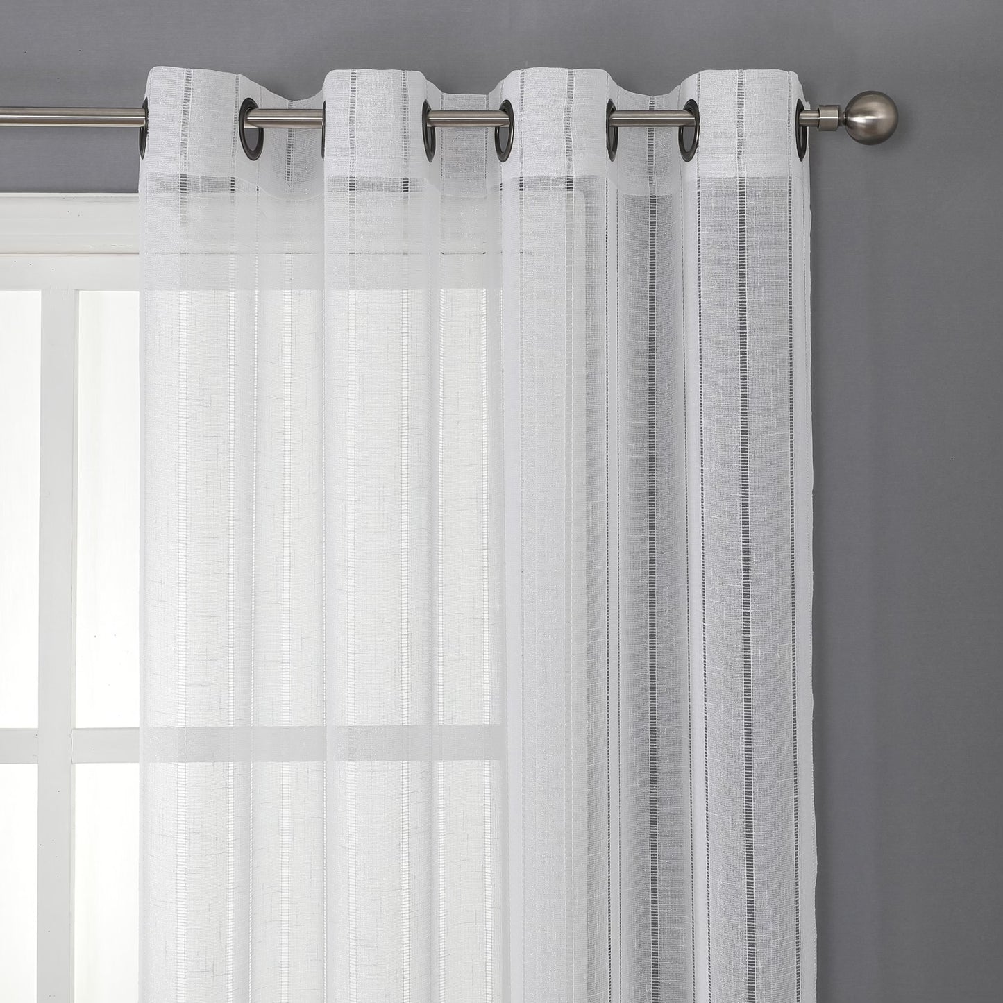 Whittier Stripe Matte Sheer Grommet Window Panel | 52x84 Inches - White