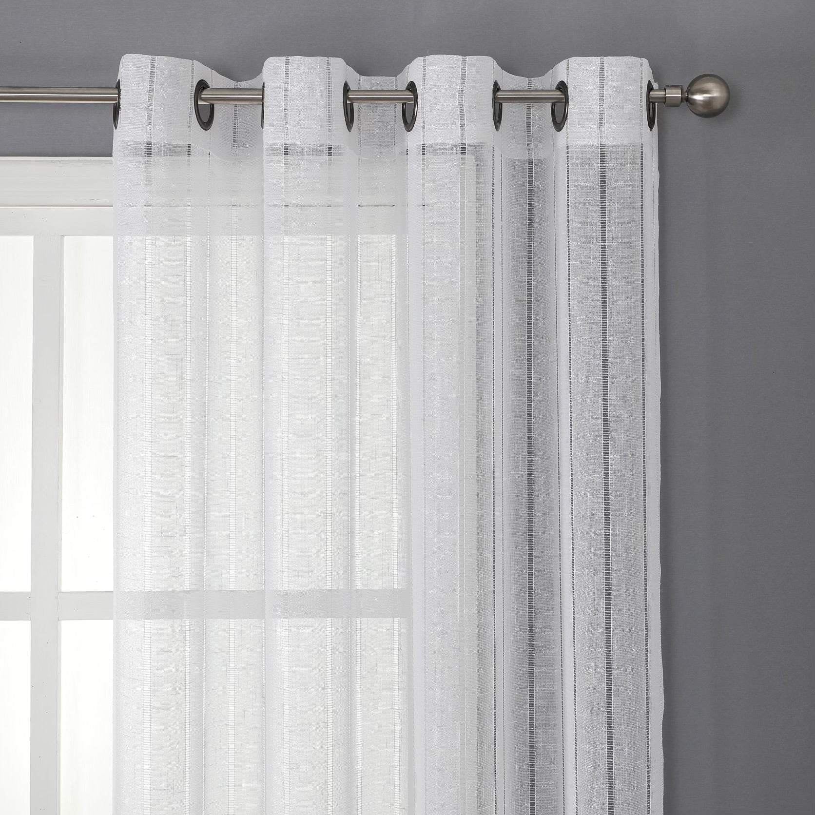 Whittier Stripe Matte Sheer Grommet Window Panel | 52x84 Inches - White