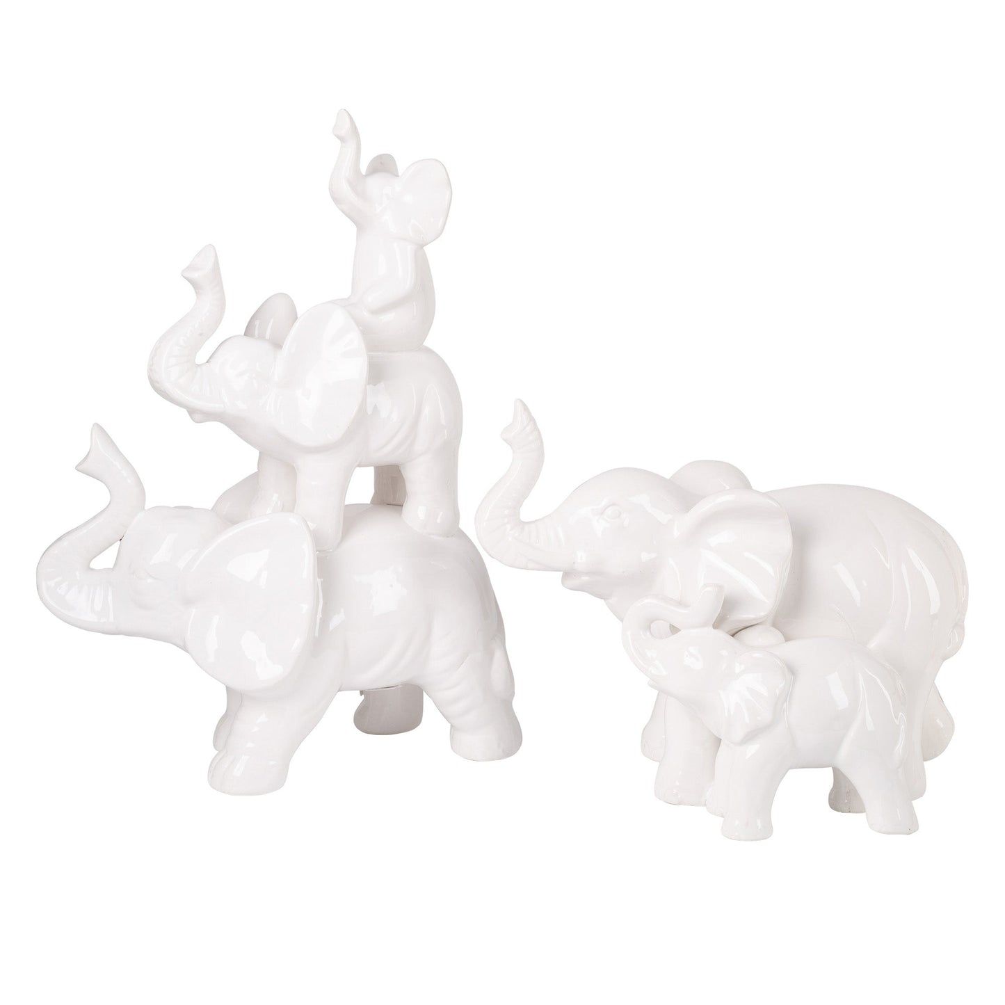 11.5x8.5"H White Stack Elephant