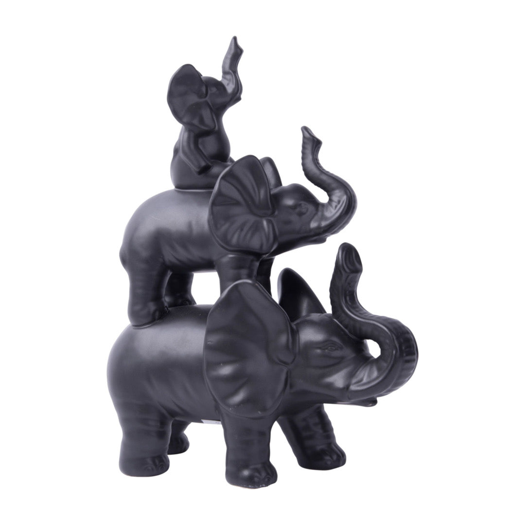 9x12.5"H Matte Black Elephant Trio