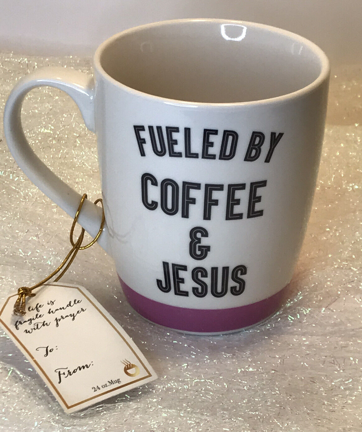 Kennedy International FUELED by COFFEE and JESUS New Bone China 24 Oz. Mug
