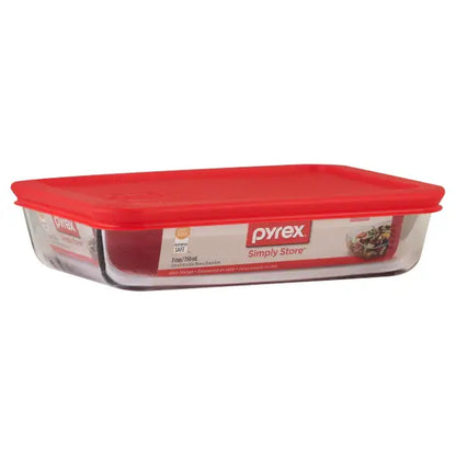 Pyrex Rectangular Glass Food Storage Dish | Clear | Red Plastic Lid - 3 Cups