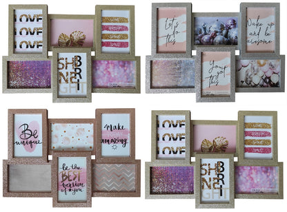 6 OPENING PHOTO FRAME WITH GLITTER - GOLD / ROSE GOLD / SILVER / BLACK - SIZE: 17.5" x 12.5"