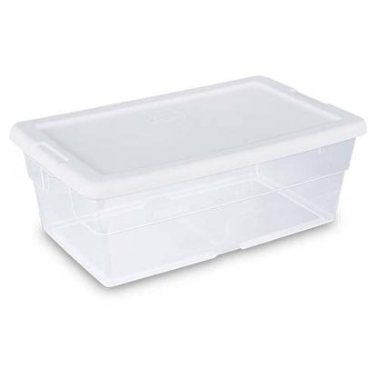 Sterilite 6 Quart Clear Stacking Closet Storage Tote Container with White Lid
