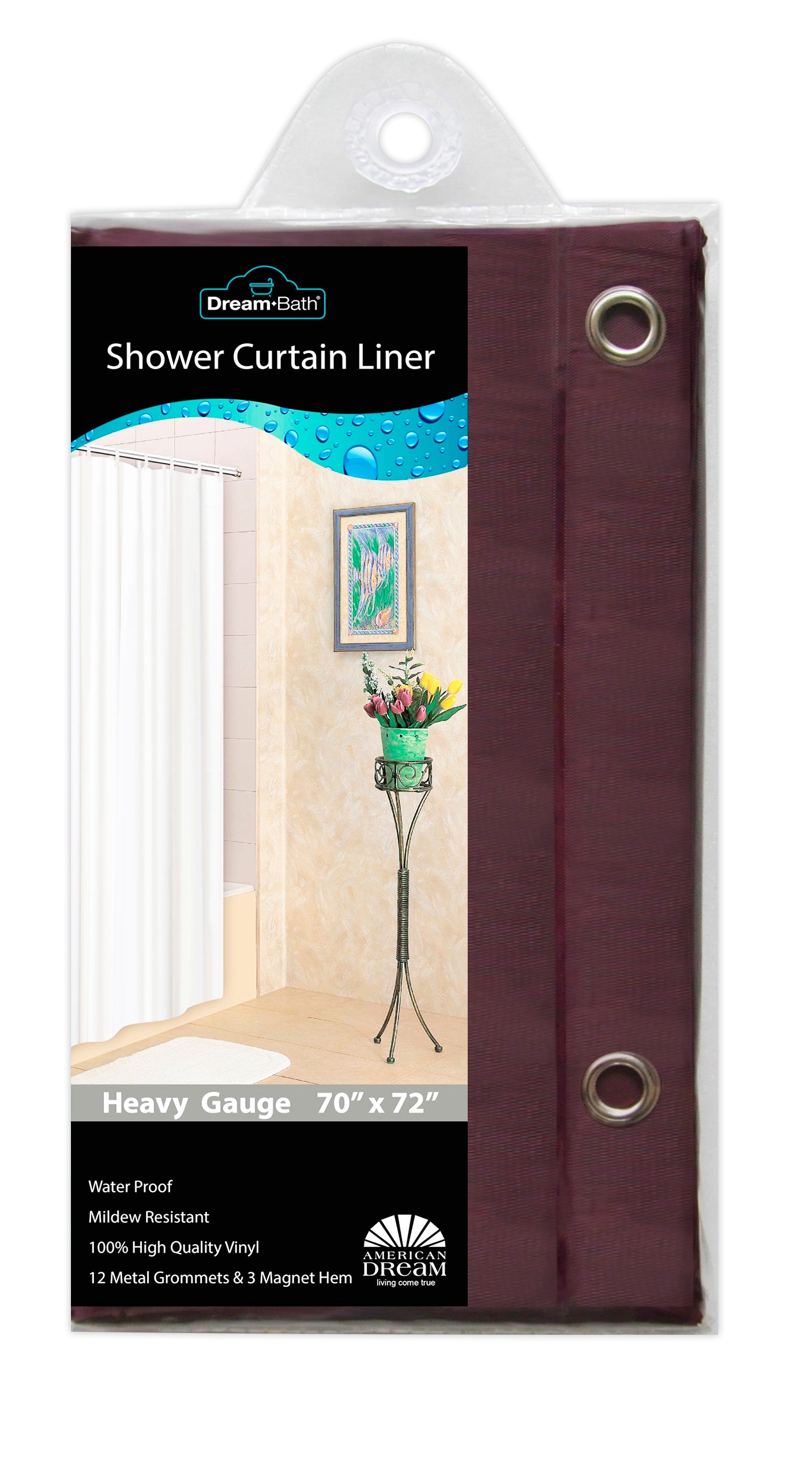 Storage Solutions Shower Curtains - Burgundy Antibacterial Mildew-Resistant Shower Liner