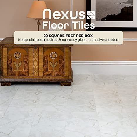 Achim Nexus 12"x12" 1.2mm Peel & Stick Vinyl Floor Tiles 20 Tiles/20 Sq. ft. Light Grey/Greige with Dark Grey Veins