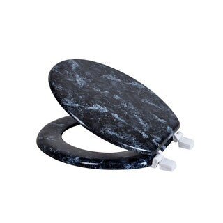 Dream Bath Heavy Duty Round Toilet Seat with Non-slip Seat and Quick-attach Easy Install Hardware, Marbleized Wood Black