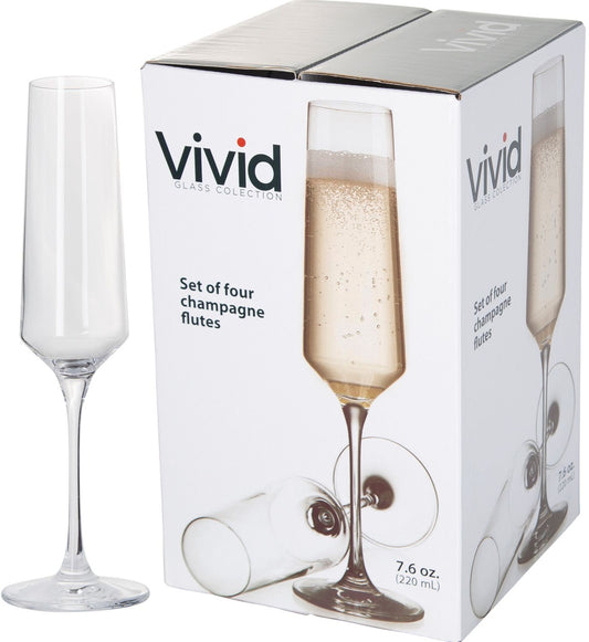 SET OF 4 VIVID CLEAR 7.6OZ WINE FLUTE GLASSESSET OF 4 VIVID CLEAR 7.6OZ WINE FLUTE GLASSES