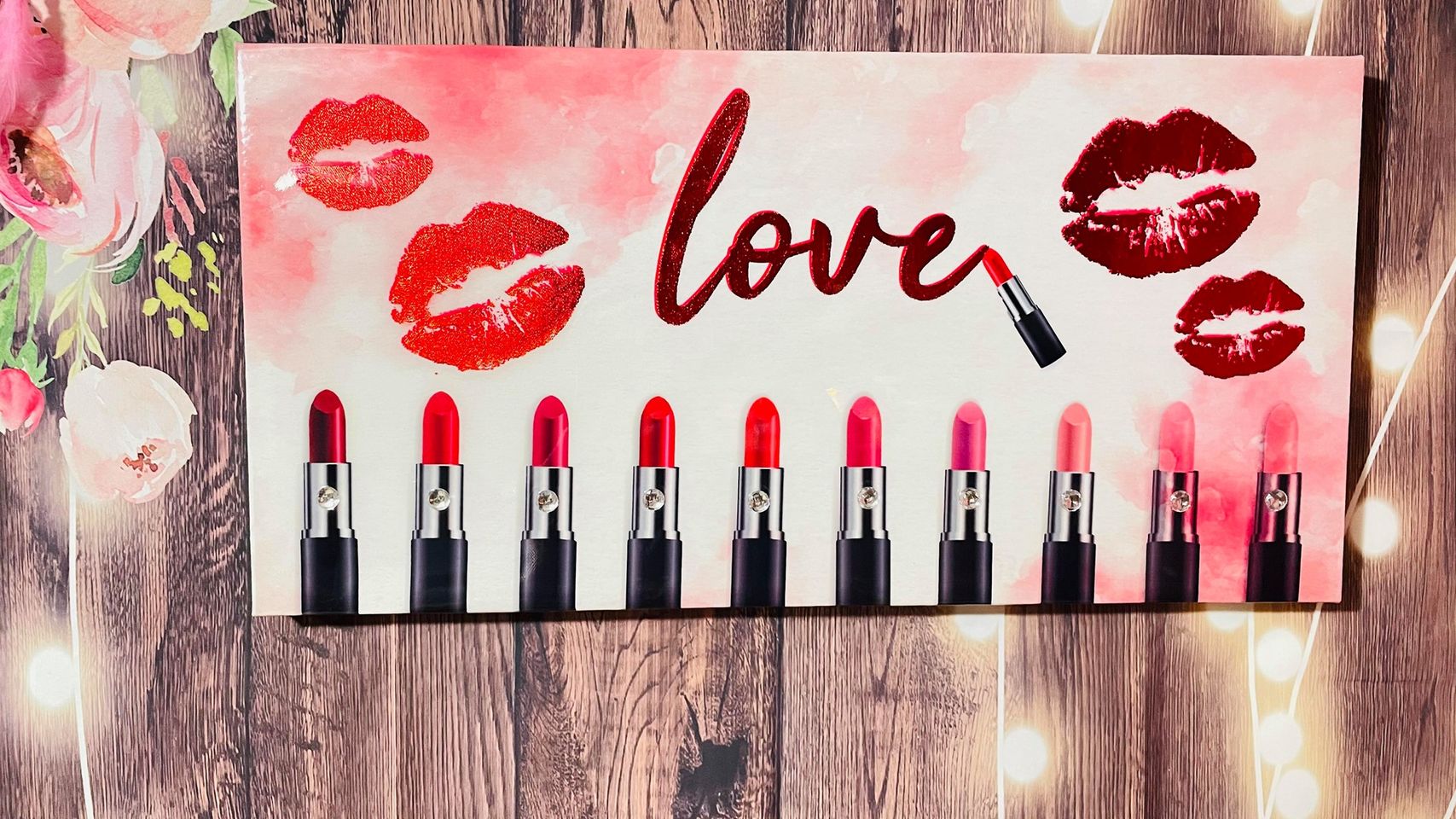 VANITY COSMETICS WITH JEWELS & FOIL LACQUERED CANVAS - SIZE: 12" x 24"