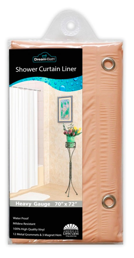 Dream Bath PVC Anti-Bacterial Mildew Resistant Shower Liner, 72x72 Inch, Peach