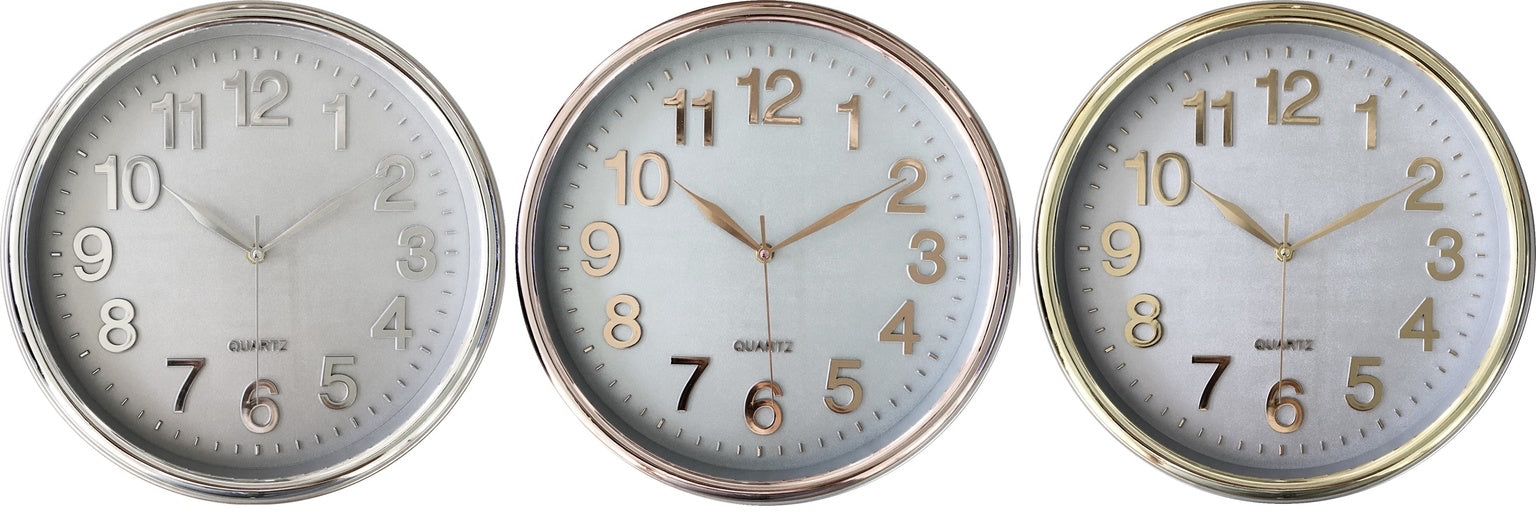 14" TWO TONE RIM WALL CLOCK IN METALLIC SILVER, GOLD & ROSE