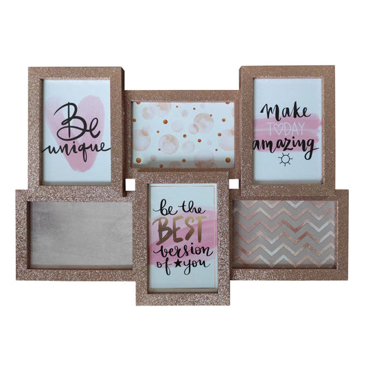 6 OPENING PHOTO FRAME WITH GLITTER - GOLD / ROSE GOLD / SILVER / BLACK - SIZE: 17.5" x 12.5"