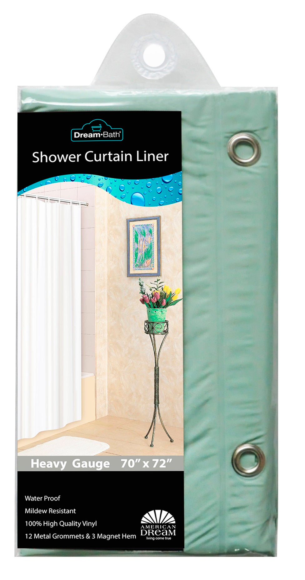 Dream Bath PVC Anti-Bacterial Mildew Resistant Shower Liner, 72x72 Inch, Jade