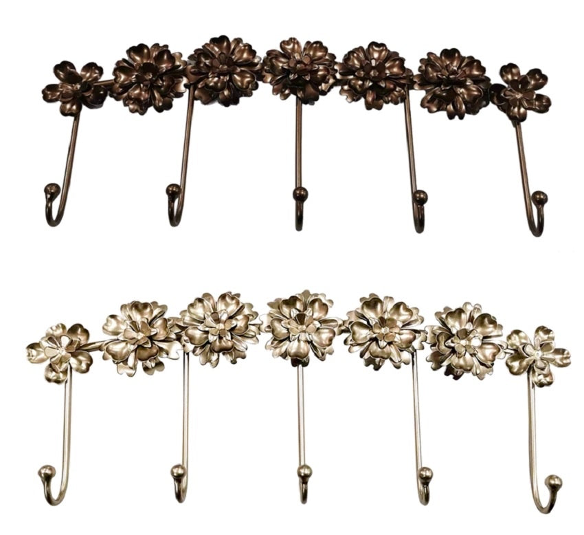 METAL ARCH FLOWERS WITH 5 HOOKS IN CHAMPAGNE & BRONZE - SIZE: 17.5" x 1.5" x 7.5"