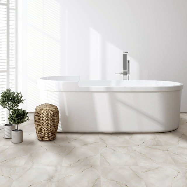 Achim Nexus 12"x12" 1.2mm Peel & Stick Vinyl Floor Tiles 20 Tiles/20 Sq. ft. Light Grey/Greige with Dark Grey Veins