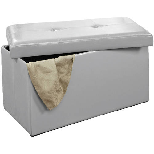 Simplify Faux Leather Double Folding Storage Ottoman (Grey)