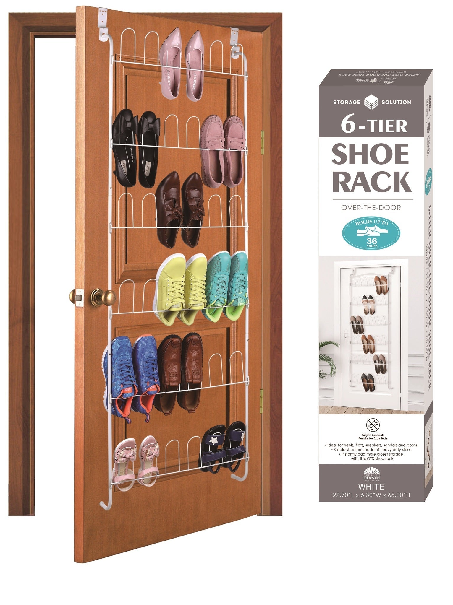 6Tier OvertheDoor Shoe Rack, Holds 36 Shoes