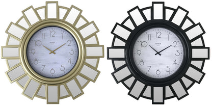 30" SUNBURST MIRROR CLOCK IN BALCK, & GOLD - SIZE: 30"