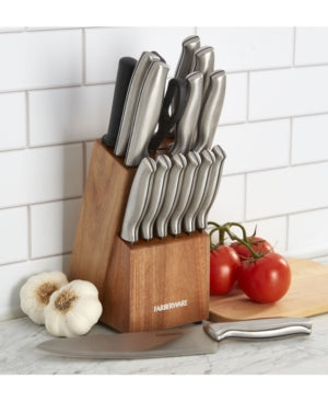 Farberware High-Carbon Stamped Stainless Steel Knife Block Set 15-Piece Acacia Wood - Thumbnail 3